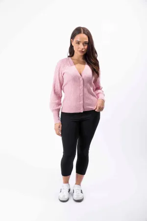 Soft Stretchy Ribbed Knit Large Button Cardigan