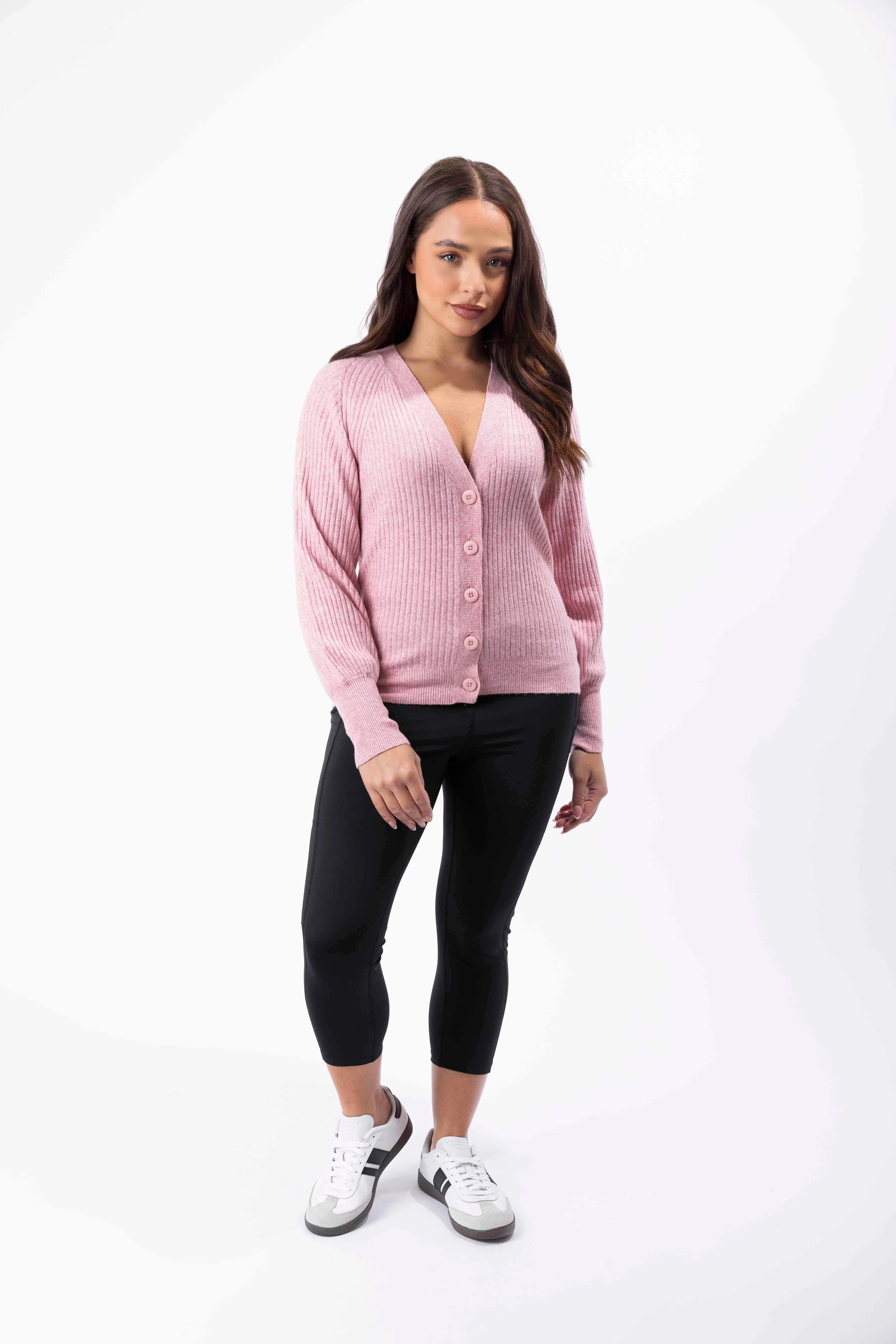 Soft Stretchy Ribbed Knit Large Button Cardigan