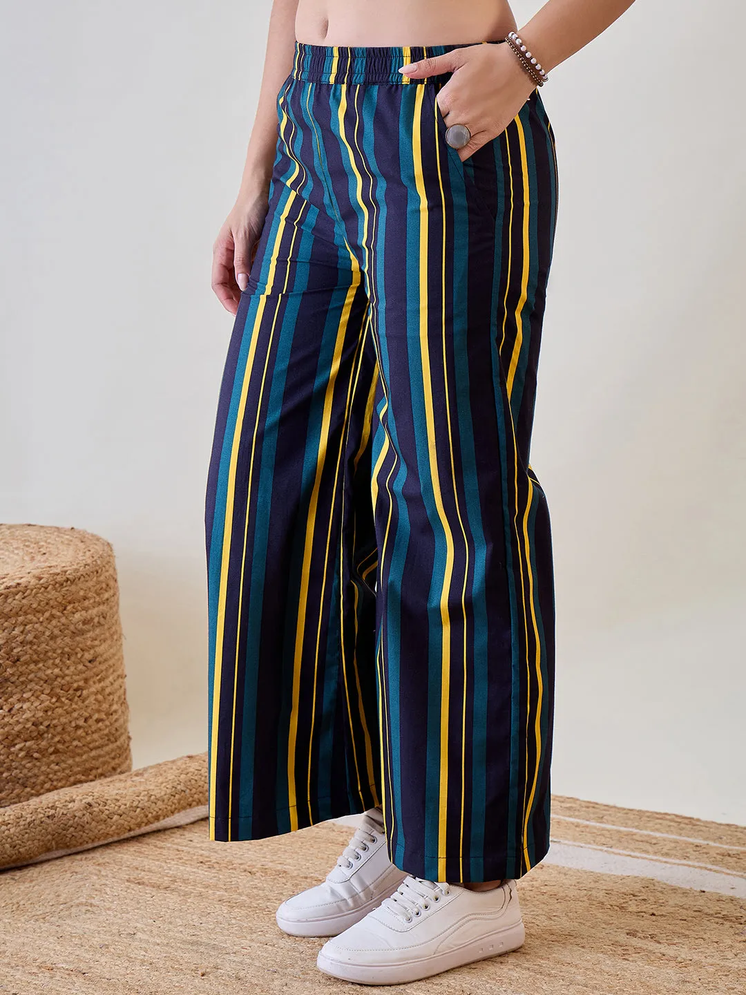 Striped Multicoloured Viscose Pants