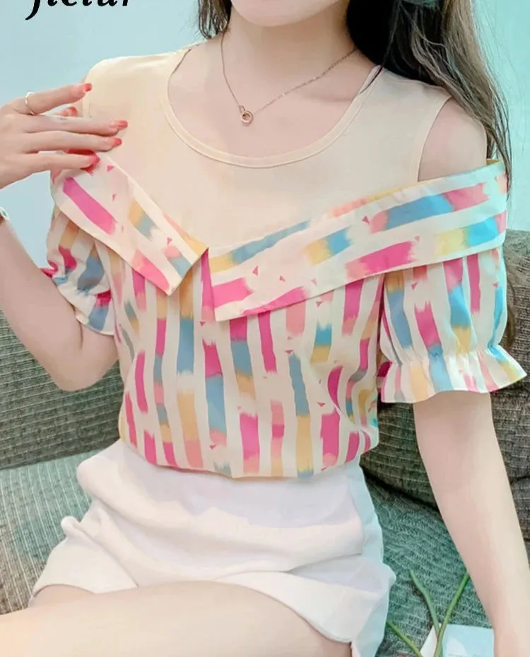 Striped O-neck Fashion Casual Female Blouse Summer New Loose Princess Sleeve Elegant Women's Blouses Chic Office Ladies