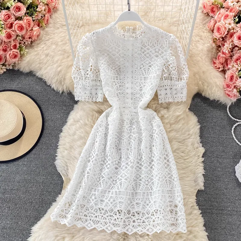 Summer Sweet Hollow Lace A-line Dress 1761