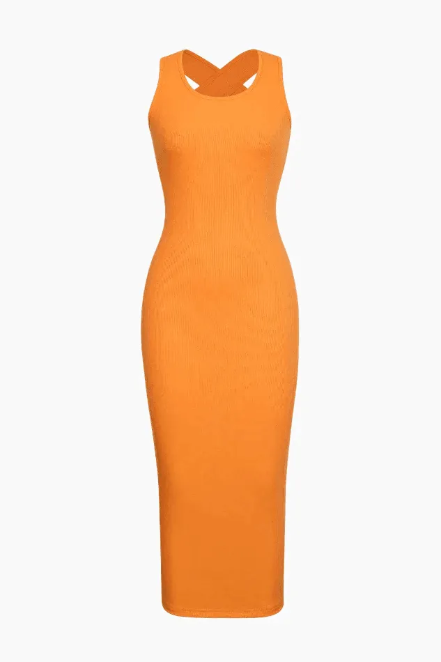 Tie Back Split Bodycon Midi Dress