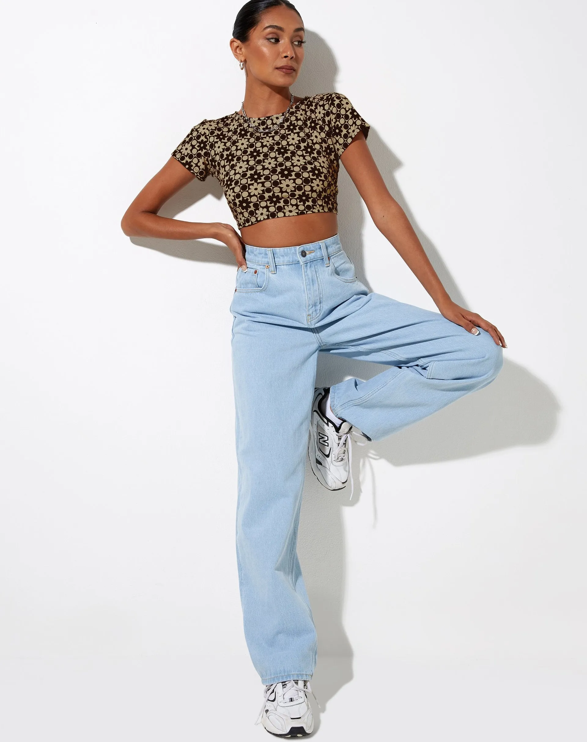 Tindy Crop Top in Patchwork Daisy Brown