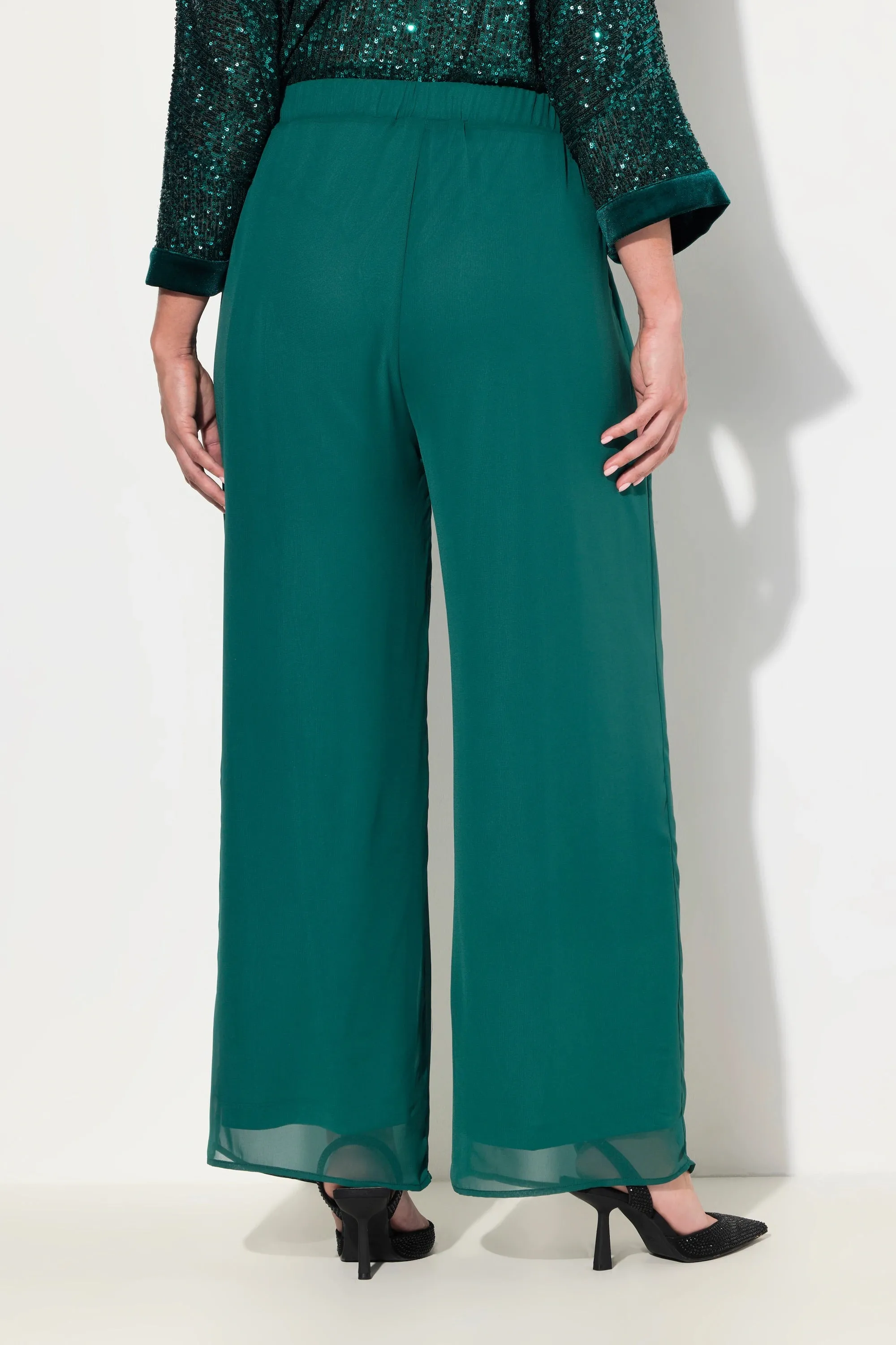 Ulla Popken Chiffon Trousers in Green