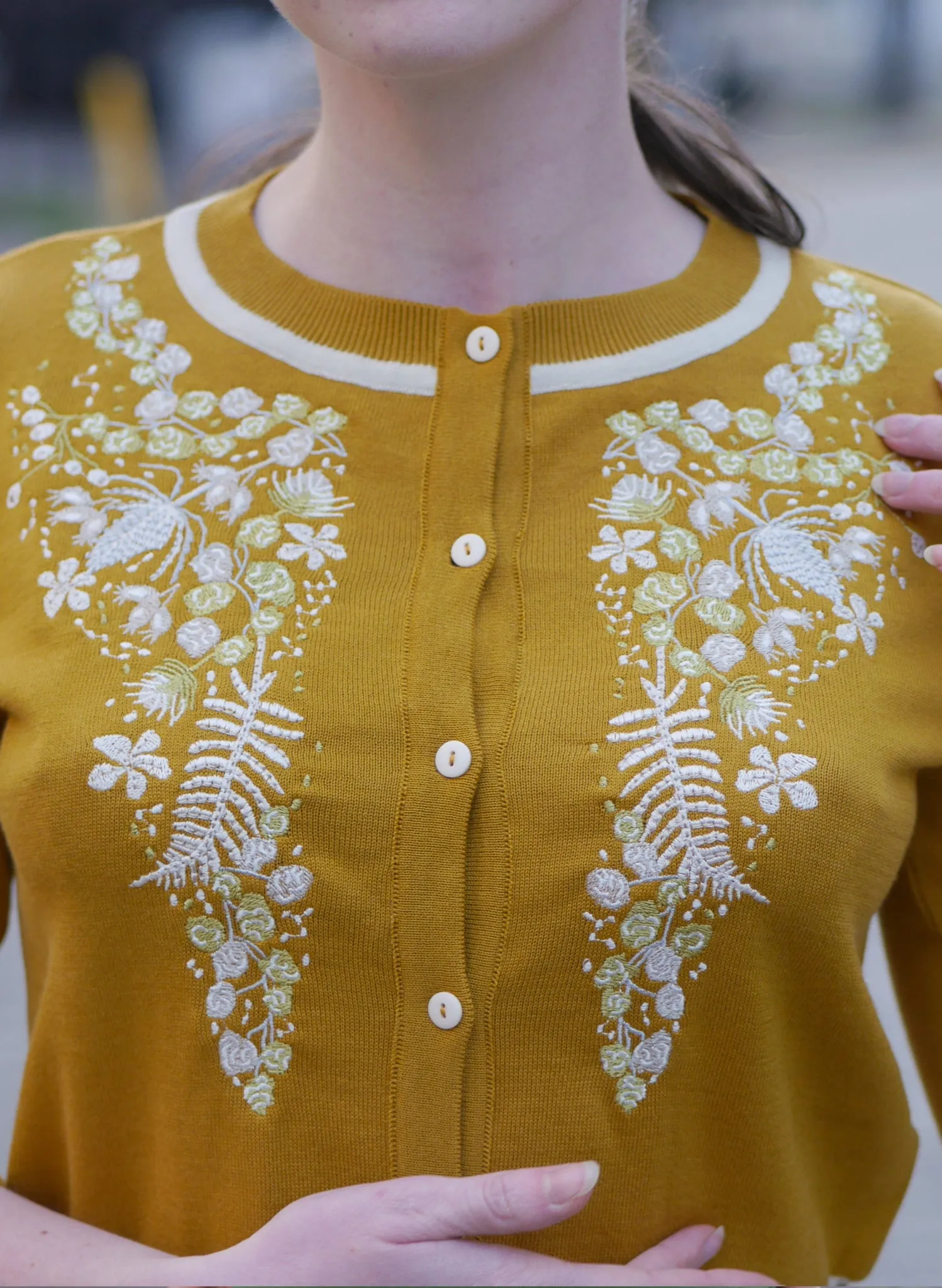 Vera - Mustard White Berries Cardigan