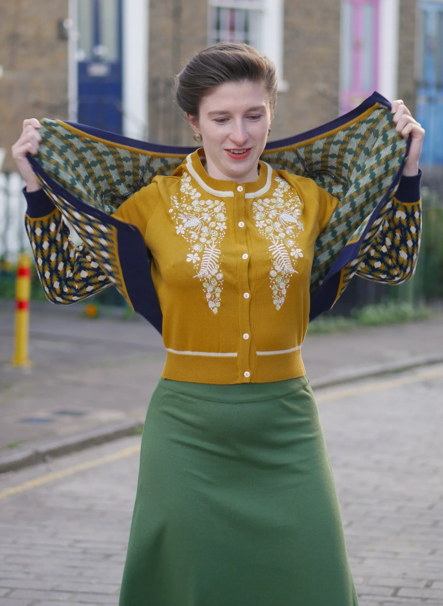 Vera - Mustard White Berries Cardigan