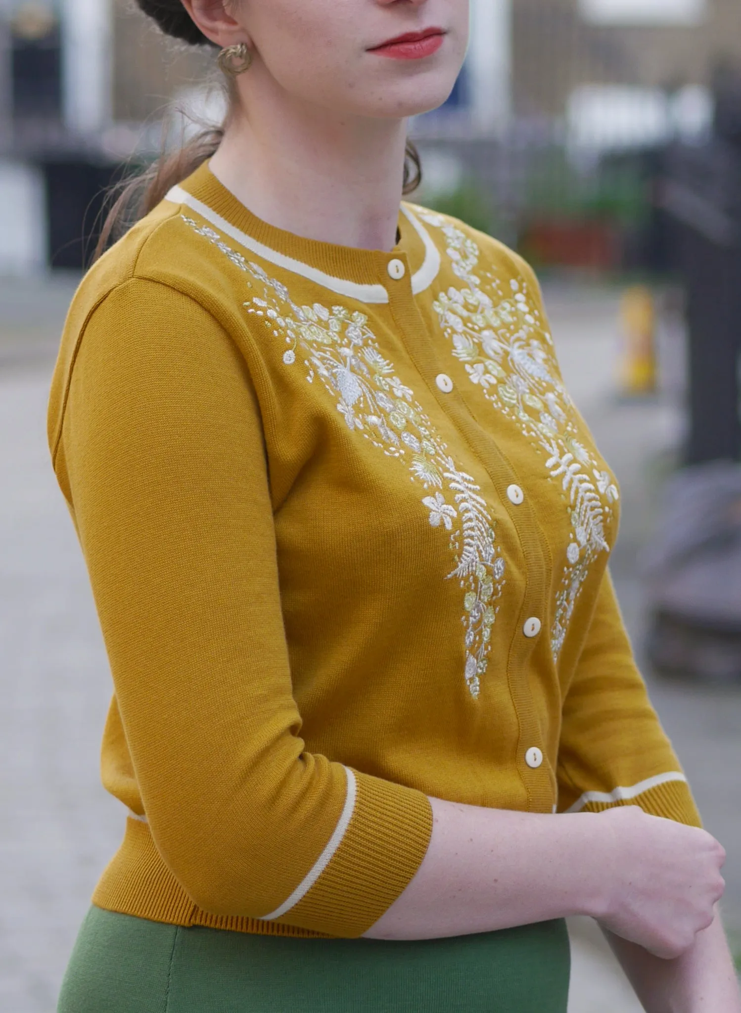 Vera - Mustard White Berries Cardigan