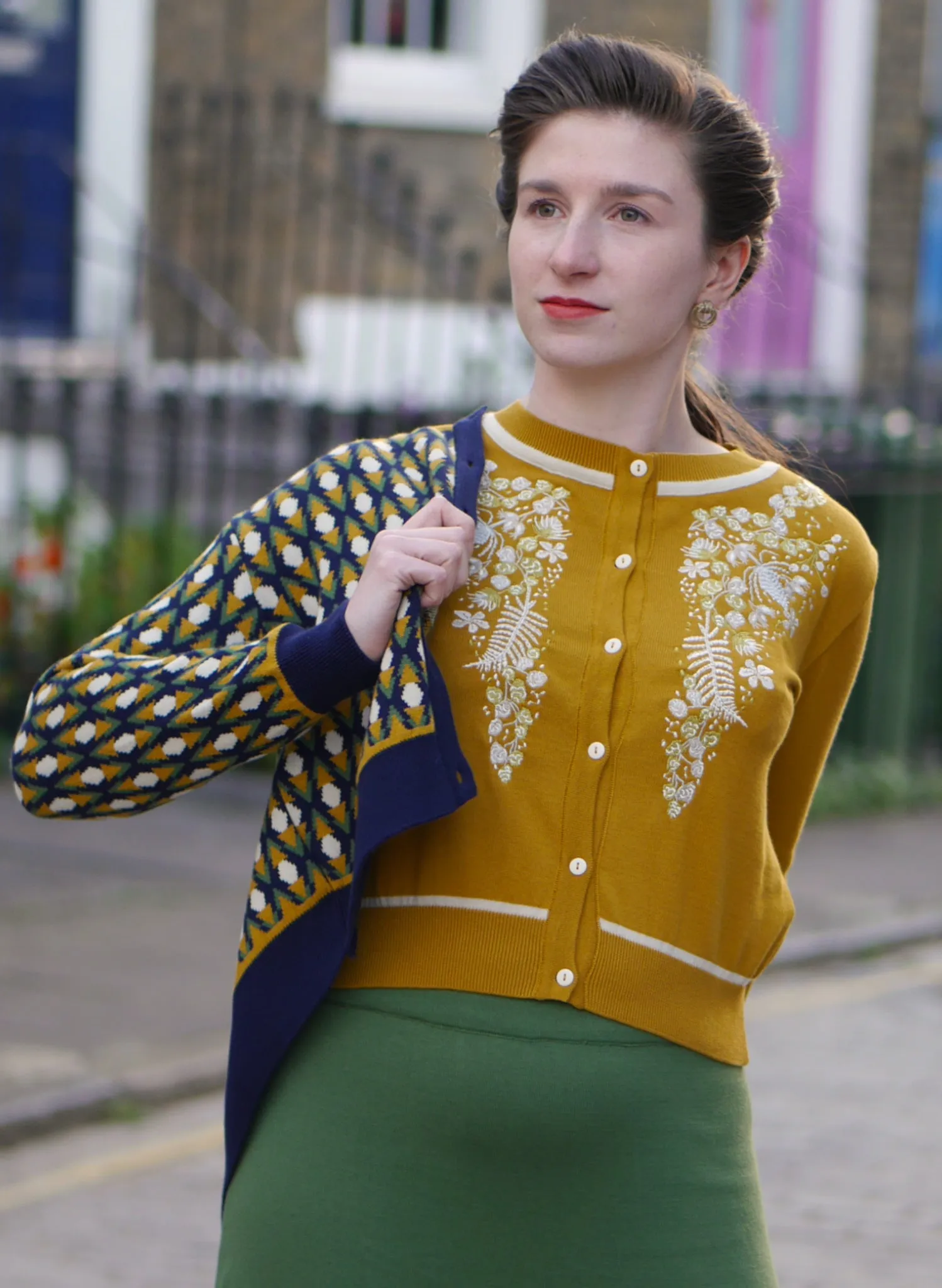 Vera - Mustard White Berries Cardigan