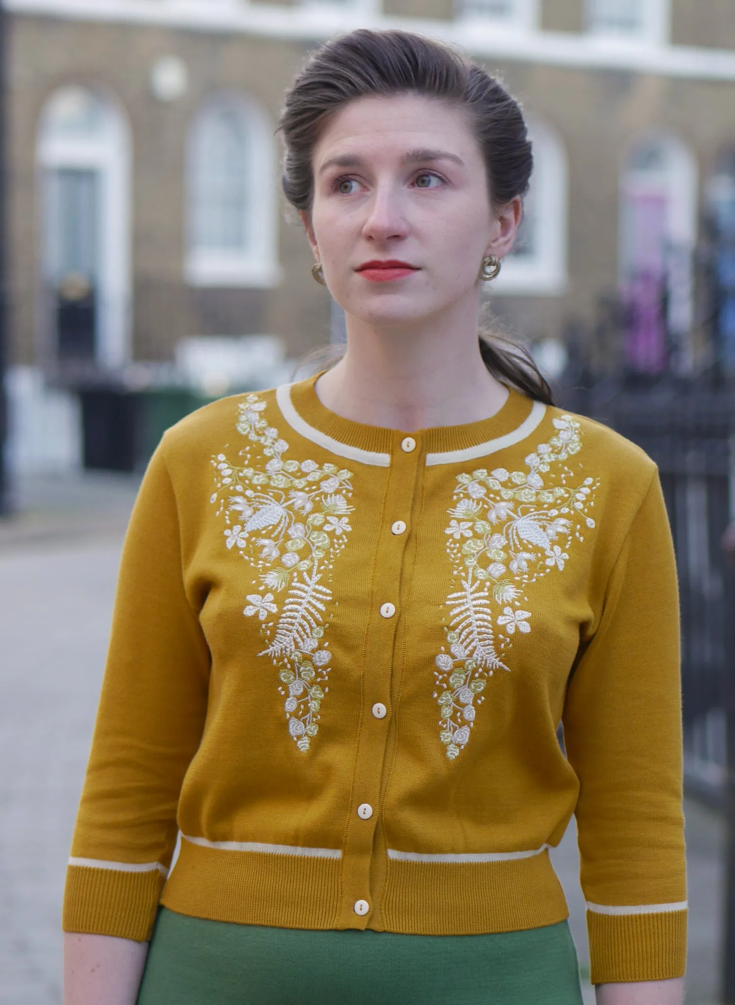 Vera - Mustard White Berries Cardigan