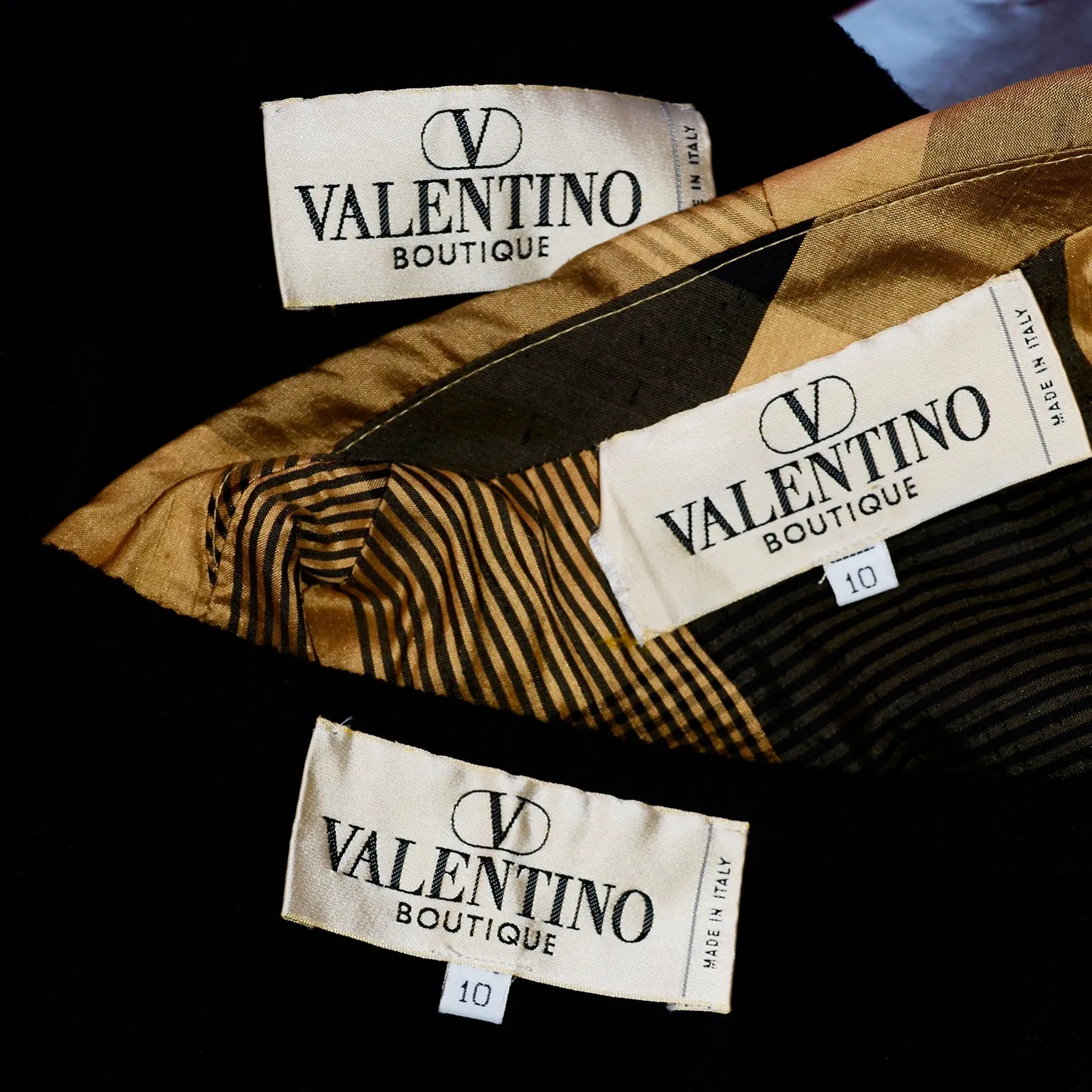 Vintage Valentino Black & Gold Plaid 3pc Skirt Suit w 2 Blazer Options