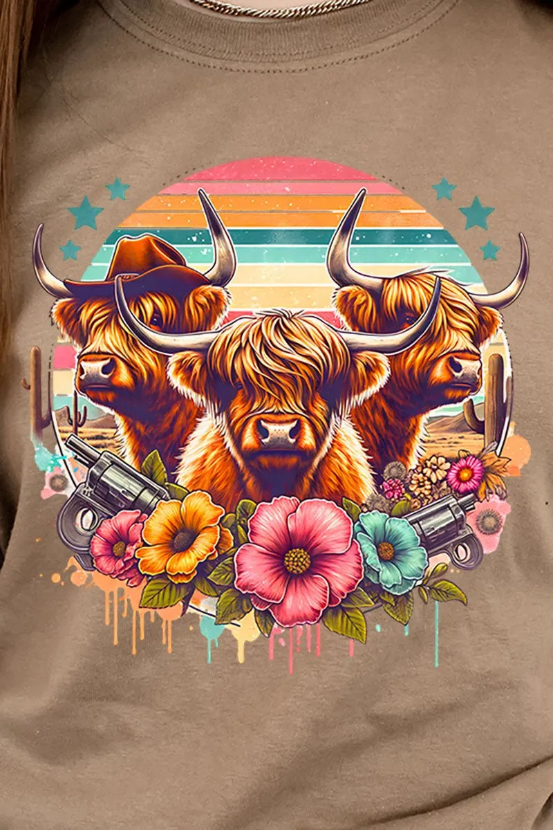 Western Highland Cow Trio Short Sleeve Relaxed Fit T-Shirt