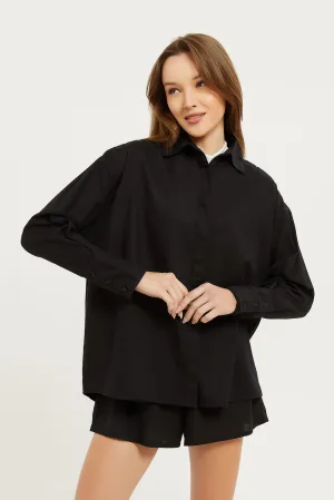 Women Black Collared Shirt