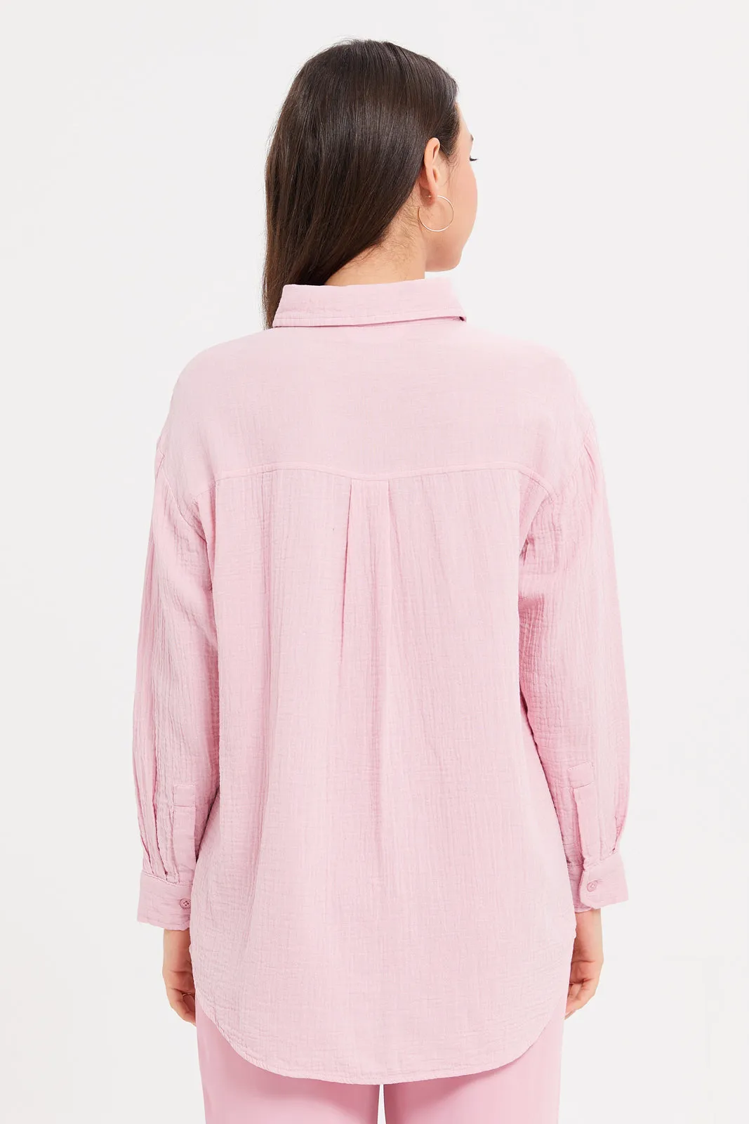 Women Pink Collared Casual Shirt