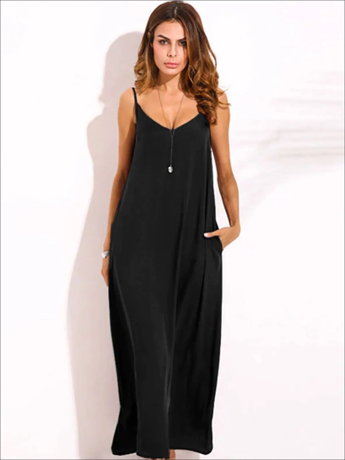 Women's Boho Loose Maxi Dress With Side Pockets