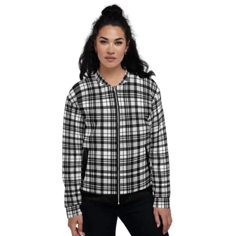 Womens Bomber Jacket, Black & White Plaid Style