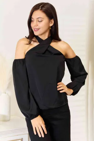 Women's Double Take Grecian Cold Shoulder Long Sleeve Blouse