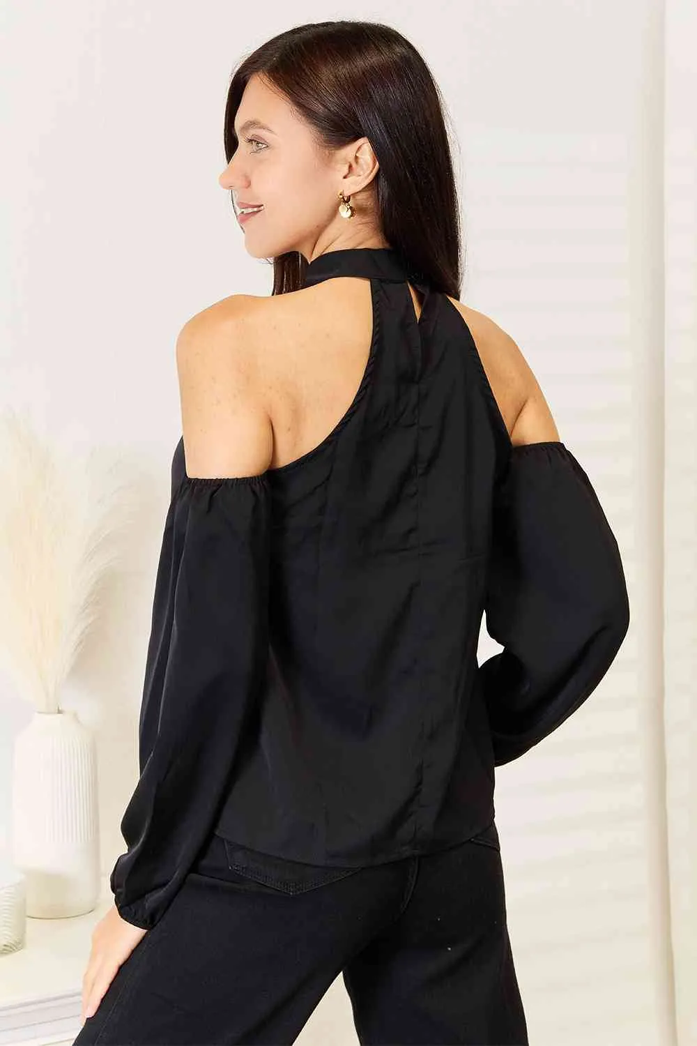 Women's Double Take Grecian Cold Shoulder Long Sleeve Blouse