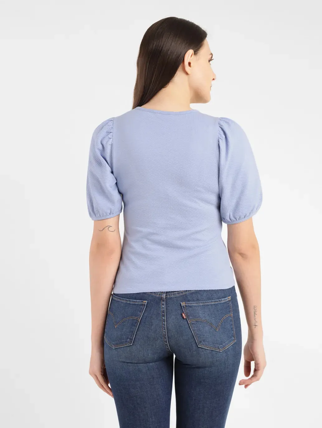 Women's Textured Blue Round Neck Top