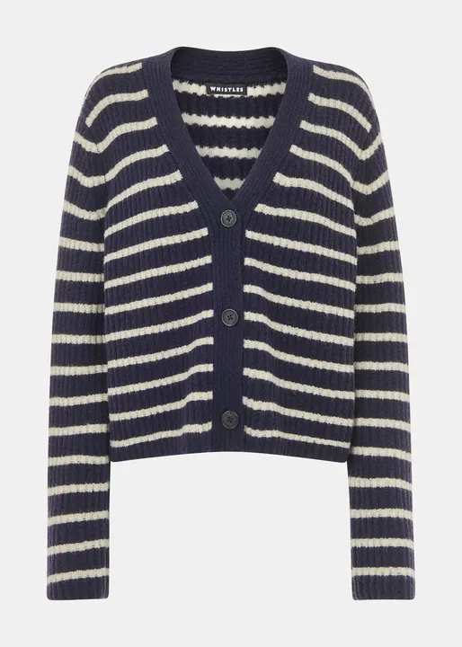 Wool Mix Stripe Cardigan Navy/Multi